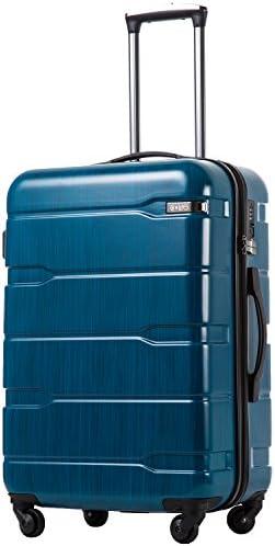 Coolife Luggage Expandable(only 28") Suitcase PC+ABS Spinner Built-In TSA lock Carry on (Caribbean Blue., L(28").)