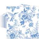 50 Count Blue White Floral Paper Napkins, Disposable Elegant Cocktail Napkins with Hummingbird and Flower Design for Wedding, Bridal Shower, Baby Shower, Birthday, Tea Party, Garden Table Decorations
