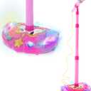 Mozlly Super Star Kids Karaoke Machine with Microphone Stand Playset - Pink Microphone with Stand with Built-in Jack and Speaker for MP3 Player, Singing Toys for Girls and Boys with Music and Light