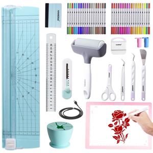 HAWERSI Essential Craft Tools Set for Cutting Machine,Weeding Tools for Vinyl,Paper Cutter,Light Pad,Vinyl Weeding Scrap Collector,Brayer Rollers,Craft Accessories Bundle for Craft Projects