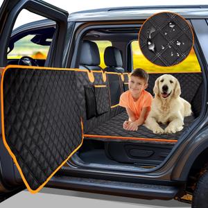 Dog Car Seat Cover for Back Seat, Hard Bottom Car Seat Cover for Dogs with Door Protectors, Waterproof Back Seat Extender for Dogs, Scratch-Resistant, Suitable for Cars (black)