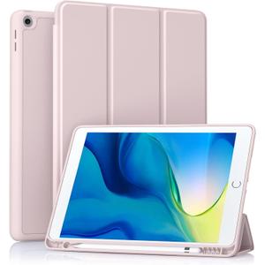 Akkerds Case Compatible with iPad 10.2 Inch 2021/2020/2019, for iPad 9th/8th/7th Generation with Pencil Holder, Protective Cover with Soft TPU Back, Auto Sleep/Wake, Pink