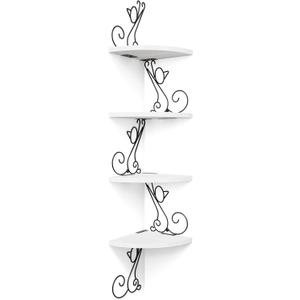 4-Tier Cat Shaped Corner Floating Shelf Wall Mount, White, 20.6 cm x 10 cm x 4.5 inches