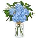 Hollyone Blue Hydrangea Artificial Flowers in Clear Glass Vase with Faux Water Silk Hydrangeas Fake Flowers Floral Arrangement for Home Bathroom Kitchen Office Table Centerpiece Shelf Decorations