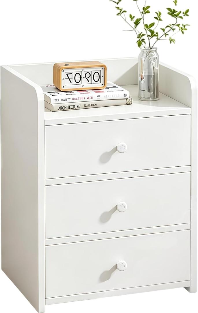 White Small NightStand Modern Home Side Tables Bedside Table with Drawers, 12.6x9x18.9inch