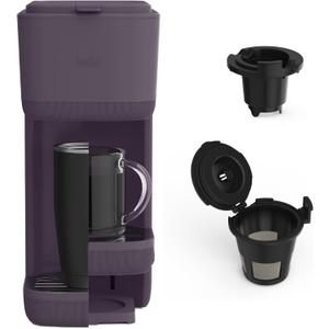 BELLA Single Serve Coffee Maker, K Cup & Coffee Ground Compatible with Removable, Adjustable Drip Tray, Auto Shutoff & Reusable Dishwasher Safe Accessories, Brews 6oz to 14oz, 1000 Watt, Plum