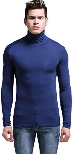 Ouruikia Men's Lightweight Thermal Shirts Modal Base Layer Turtleneck Long Sleeve Pullover Tops L
