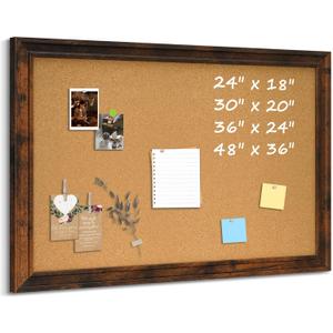 Cork Bulletin Board, 24"x18" Corkboard for Wall with Vintage Brown Wooden Frame, Hanging Pin Board for Home Office Decor, 10 Push Pins
