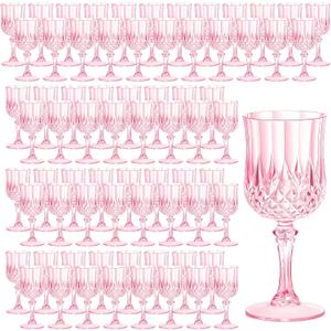 7OZ Plastic Wine Glasses, Reusable Vintage Goblets Unbreakable Drinking Glasses Crystal Water Cups Champagne for Wedding, Parties, Mother's Day (100, Pink)