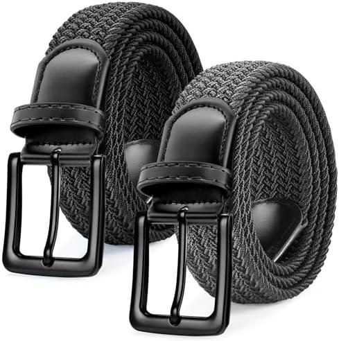 SANSTHS Elastic Woven Golf Belt for Men, 1.3" Casual Stretch Braided Web Belt with Pin Buckle for Golf Jeans Casual Pants Size: Fit Waist Size 37"-40"