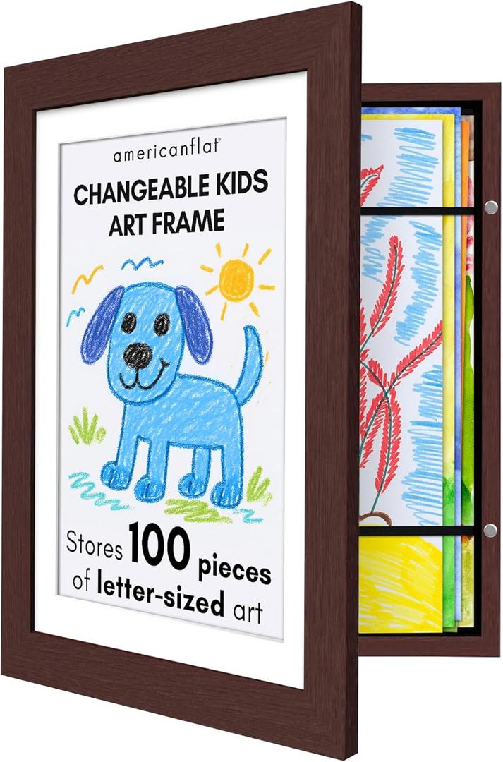 Americanflat 10x12.5 Kids Artwork Picture Frame in Mahogany - Displays 8.5x11 With Mat and 10x12.5 Without Mat - Composite Wood with Shatter Resistant Glass - Horizontal and Vertical Formats