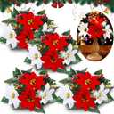 Suncalla 4 Pack Christmas Table Centerpieces Artificial Poinsettia Flower Ball Centerpieces 9.8" Xmas Silk Poinsettia Floral Arrangement for Christmas Holiday Winter Home Party Decor(Red, White)