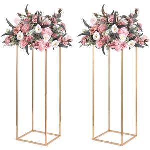 Gold Wedding Flower Stands, Set of 2 Metal Vases Column Geometric Wedding Table Display Centerpieces 31 inches Tall Floral Decoration Holders for Wedding Party Decor