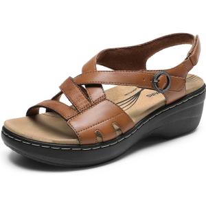DREAM PAIRS Women's Comfortable Arch Support Wedge Sandals Open Toe Summer Walking Shoe (7.5, Brown)
