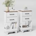 Tall Nightstand Set of 2 Side Table Modern Night Stand with 2 Drawers Wooden Rustic End Table Bedside Table with Upper Open Shelf Solid Feet for Bedroom, White+Walnut