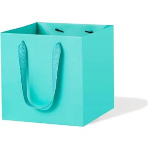 Teal Blue Paper Gift Bag 10 in Large Gift Box Square Bottom Kraft Paper Bags with Handles for Wedding Baby Shower Birthday Party (Teal Blue, 10 x 10 x 10 in, 10 CT)