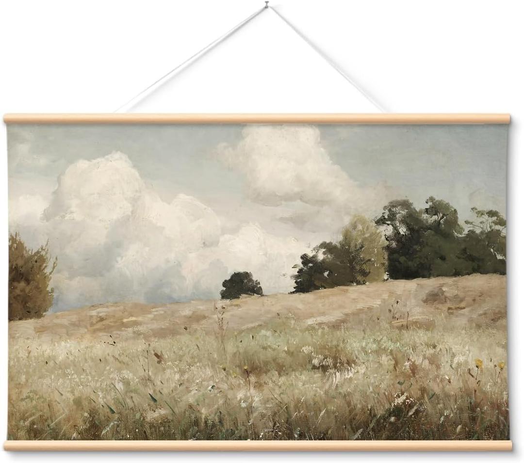 VIYYIEA Extra Large Canvas Wall Art, 36x54 Inch Vintage Landscape Painting, Neutral Pastoral Nature Wall Decor for Living Room or Bedroom, Above Sofa (Meadow & Sky)