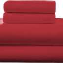 Pointehaven Flannel Deep Pocket Set with Oversized Flat Sheet, Twin, Rococco Red