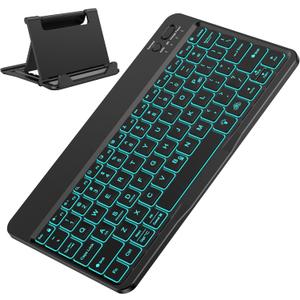 OMOTON Bluetooth Keyboard for Tablet/Android/Windows/iOS, with 7 Colors Backlight Rechargeable Wireless Mini Keyboard for Galaxy Tab A9+/A9+ Plus/S9/S9 Plus/S9 FE, Black