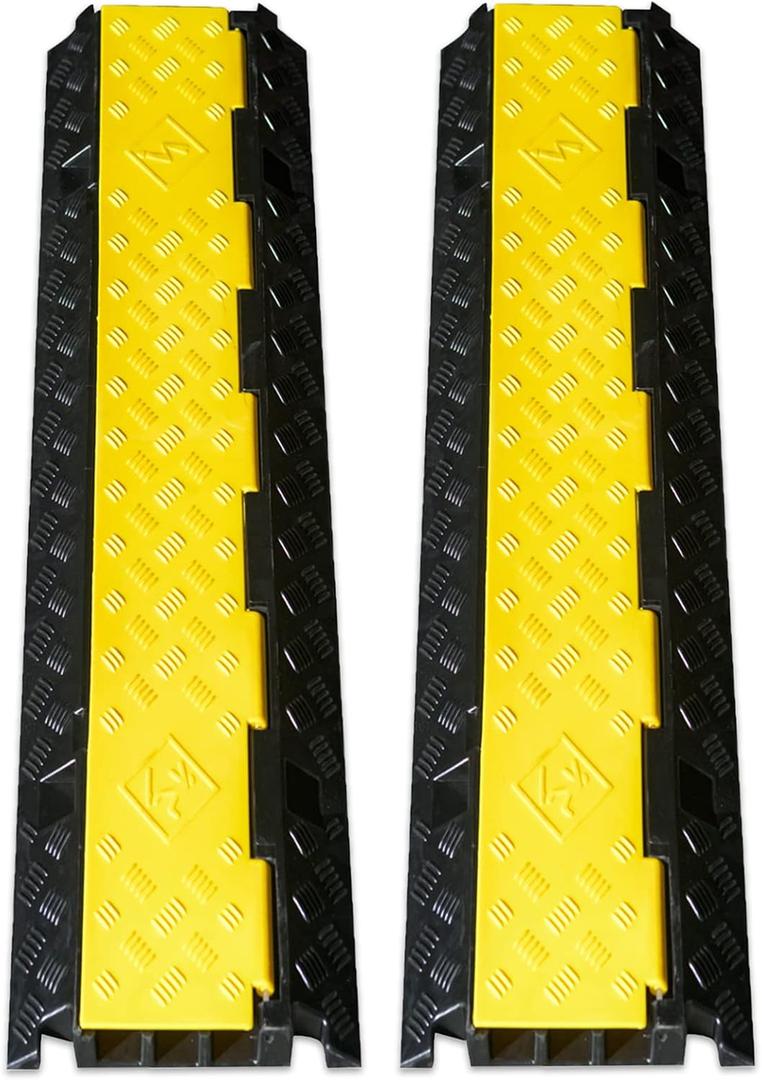 CXRCY Cable Ramp 2 Pack of 3 Channel PVC Rubber Cable Protector, 44000lbs Capacity Heavy Duty Speed Bumps Hose Cord Protector Ramps for Wire Hose Pipe Hider Driveway Outdoor