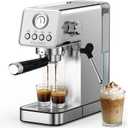 20 Bar Espresso Machine, Adjustable Espresso Machine with Milk Frother, Espresso Maker with Removable Water Tank, Compact Size for Home & Office, Cup Warmer for Home Barista (Brushed Stainless Steel)