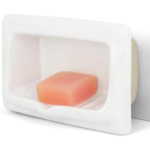 Classic Recessed Ceramic Soap Dish for Shower Wall, Heavy-Duty, Space-Saving, Self-Draining Built-in Soap Holder for Bathroom & Laundry, Perfect for Replacing Old Soap Dishes or New Installations