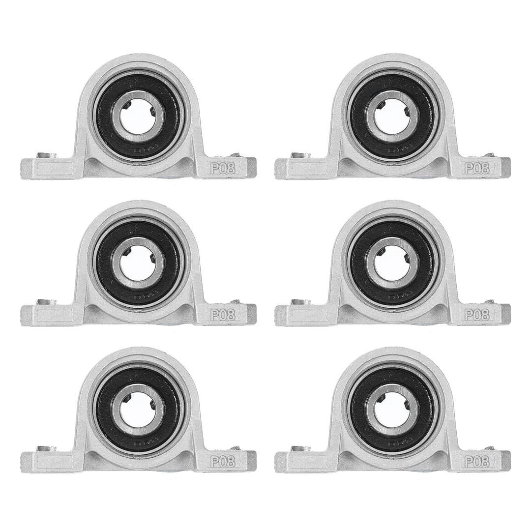 uxcell 6 Pcs KP08 Pillow Block Bearing 8mm Bore Zinc Alloy Inner Ball Mounted Bearing Block Insert Bearing Self-Alignment