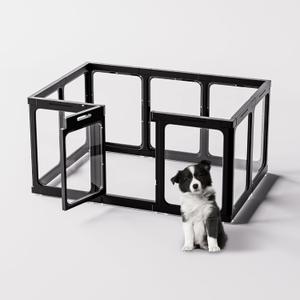 Acrylic Dog Playpen Indoor, 10 PCS Plastic Puppy Playpen with Door, Clear PlayPen for Dog Cat Rabbit Ferret, Preferable Small Dog Cage, Easy Assemble Pet Pen, 50" L x 33.5" W x 24" H, Black Acrylic Dog Playpen Indoor, 10 PCS Plastic Puppy Playpen with Door, Clear PlayPen for Dog Cat Rabbit Ferret, Preferable Small Dog Cage, Easy Assemble Pet Pen, 50" L x 33.5" W x 24" H, Black