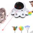 ORSDA Cat Laser Toy, 2-in-1 Interactive Automatic Motion Activated Moving 8 Holes Whack A Mole Feather, USB Rechargeable Electronic Smart Sensor Kitten Toys for Indoor Exercise