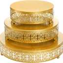 Youeon Gold Round Cake Stand Set of 3, 12/10/8 Inch Metal Hollow Cake Pedestals with Low Feet, Dessert Display Stands for Wedding, Birthday, Party, Anniversary & Holiday Entertaining