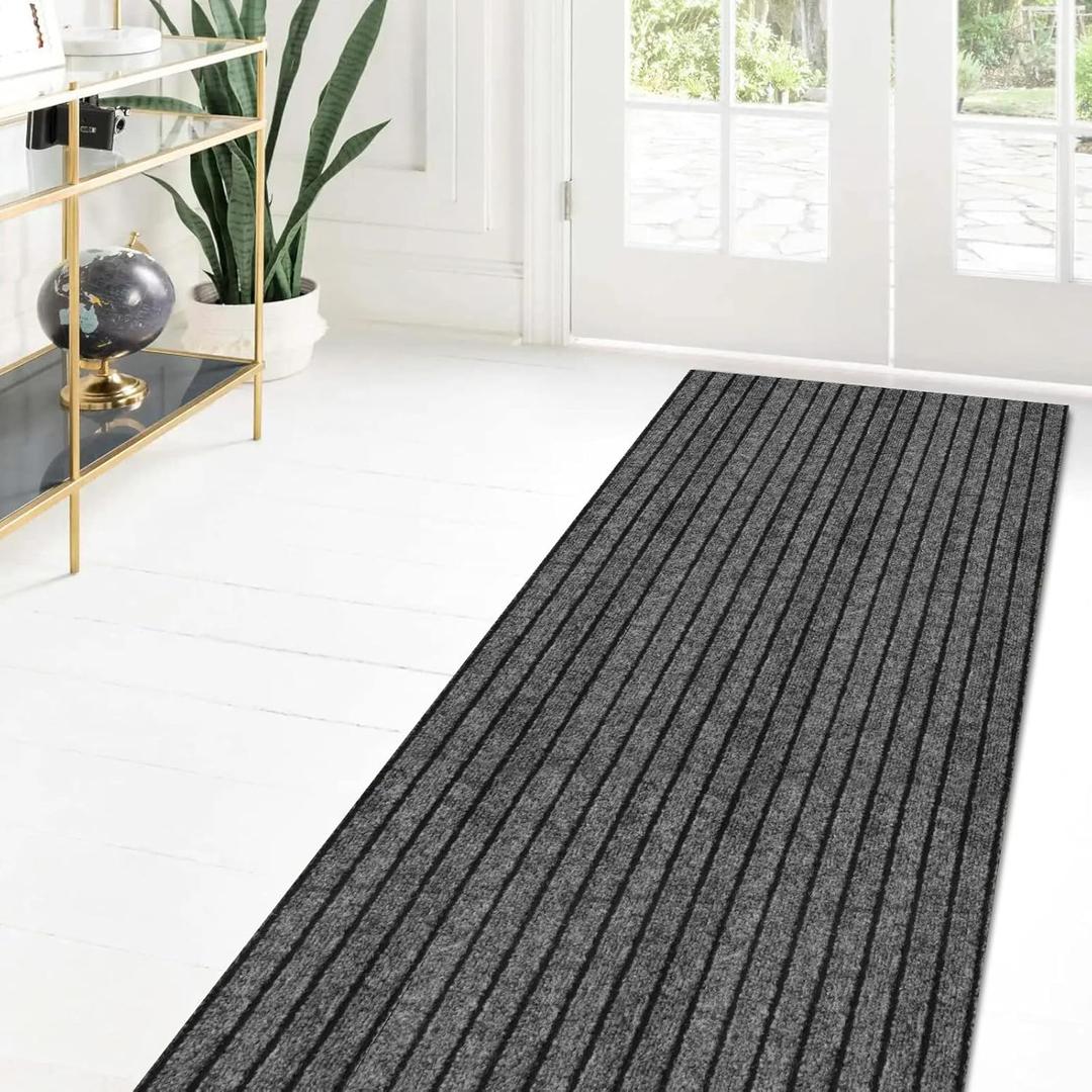 Custom Size Runner Rug 2 ft x 8 ft, Carpet Runners Hallway Entryway Kitchen Garage Laundry Room Area Rugs with Non-Slip Rubber Backing, Gray with Black Stripe Custom Size Runner Rug 2 ft x 8 ft, Carpet Runners Hallway Entryway Kitchen Garage Laundry Room Area Rugs with Non-Slip Rubber Backing, Gray with Black Stripe