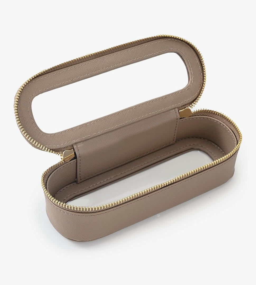 Aveniee Slim Clear Makeup Brush Bag, Small Cosmetic Brush Holder, Mini Toiletry Bag Travel Case for Women, Thin Make up Bags with Dual Zipper, Cute Travel Essentials Bag Organizer - Taupe