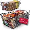 Granrosi Extra Large Stackable Wire Baskets for Organizing - Set of 2 Chips Organizer for Pantry; Wire Storage Baskets with Handles; Chip Storage for Pantry; Extra Large Bronze Wire Baskets for Pantry