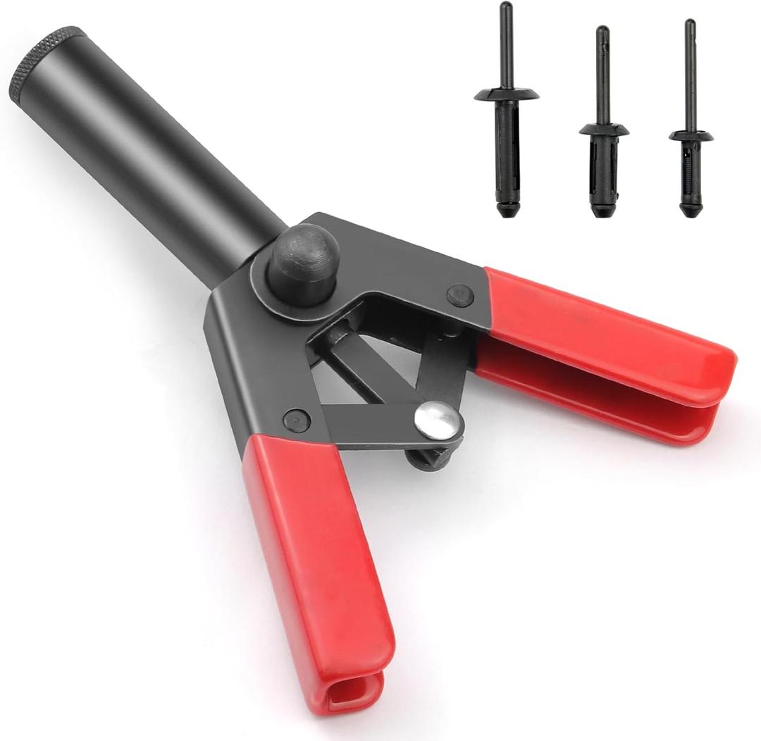 Rivet Gun Set with 3 Sizes Nylon Blind Rivets, 30 Pieces, Hand Riveter Suitable for Automotive and More