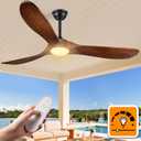 Haipeel Ceiling Fans with Lights, 60 Inch Solid Wood Propeller Ceiling Fans with Lights and Remote Control Outdoor Ceiling Fan for Patios Indoor Living Room 3 Blades, DC Motor ETL Listed, Dark Walnut