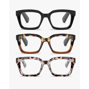 3 PACK MIYYA Readers for Women Oprah Style Square Reading Glasses with Spring Hinge Blue Light Blocking for Men Ladies