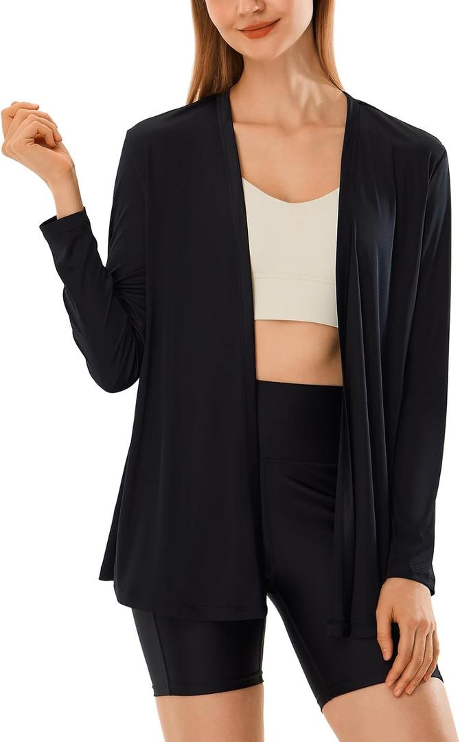 HODOSPORTS Womens UPF 50+ Rash Guard Cardigan UV Sun Protection Shirts with Pockets Swim Cover Up Long Sleeve Lightweight (Black, M)