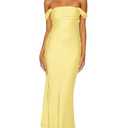 Realtix Elegant Satin Off The Shoulder Ruched Backless Maxi Dress for Women Strapless Tube Sleeveless Fitted Bridesmaid Dresses Yellow, M