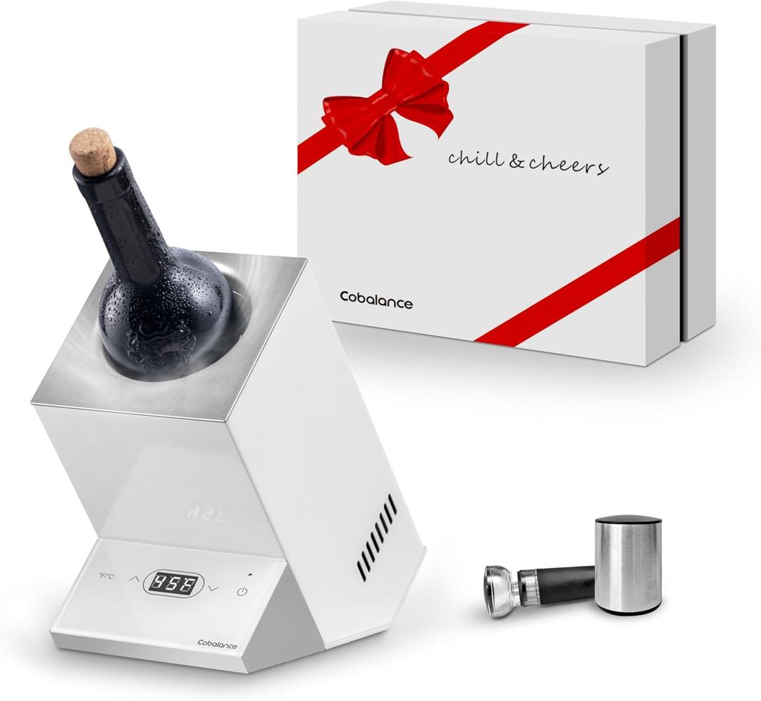 Cobalance Wine Chiller,Electric Wine Cooler Bucket for 750ml Vino or Some Champagne,Single Bottle Chiller for Poolside Party,Gift Set for Vino Lover (1 Bottle(White))