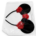 A Miaow Halloween Mouse Ears Headband Pumpkin Ghost Skull Poison Apple Hair Hoop Sparkly Bow Headpiece Costume for Women (Red Black Flower)
