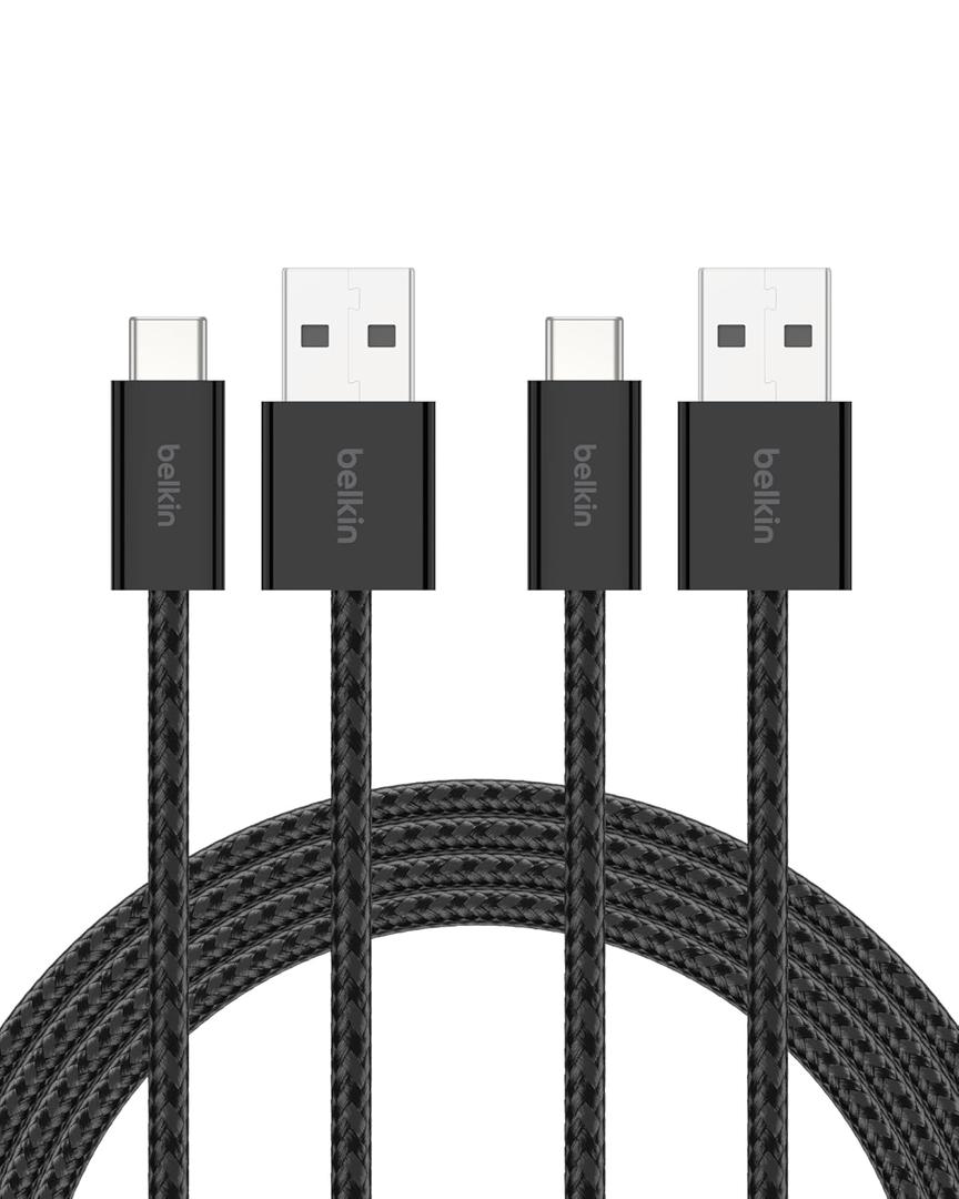 Belkin USB A to USB C Cable 2-Pack, 6.6ft, 15W - Type C Charger, iPhone Charger Cord, Soft, Braided, Flexible for iPhone 17 & 16, Galaxy S25, Pixel 10, iPad Pro, Airpods Pro, Switch & More - Black