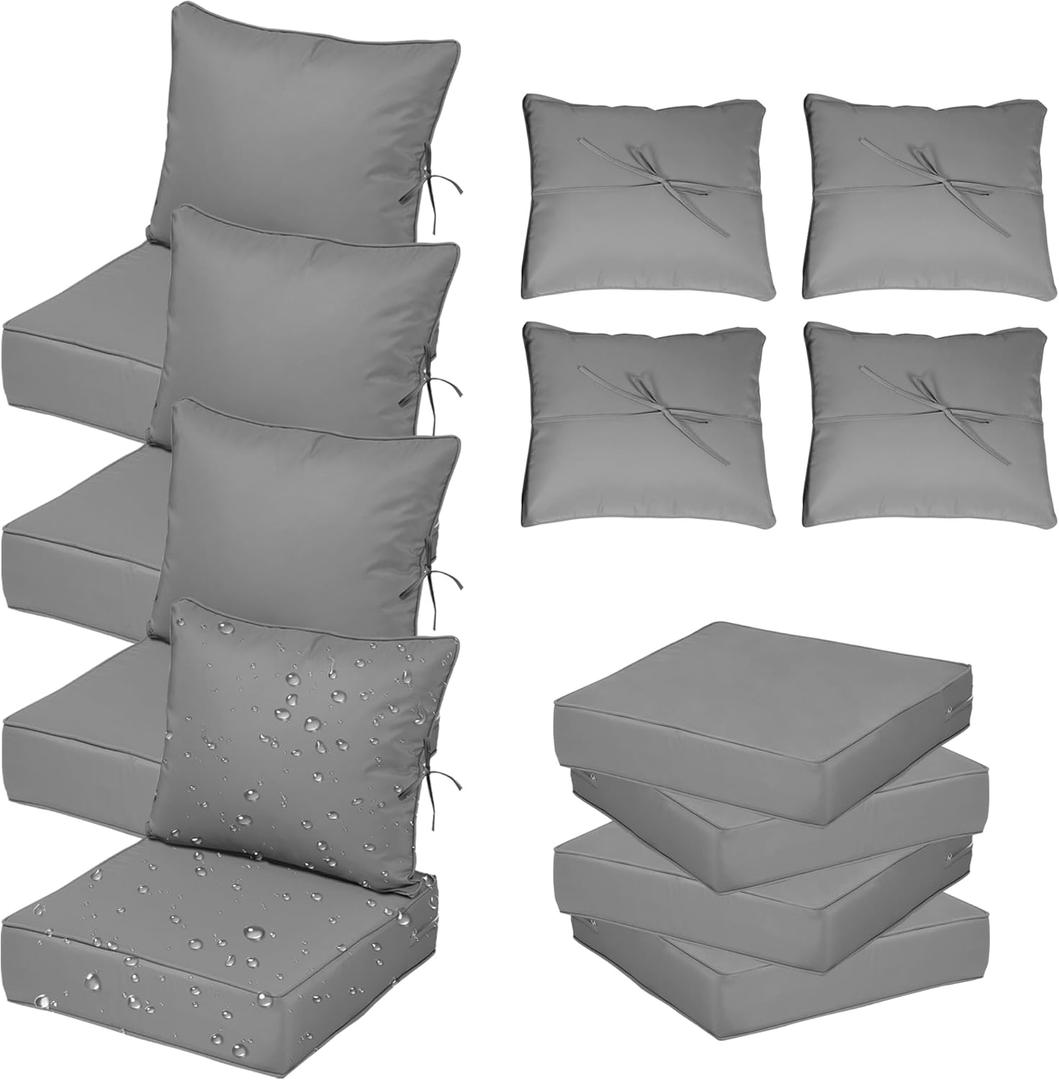 22X22 Inch Patio Cushion Covers Replacement, Water Resistant UV Resistant Polyester Outdoor Chair Patio Furniture Cushion Covers with Adjustable Straps, Hidden Zipper & Piped Edges,Light gray