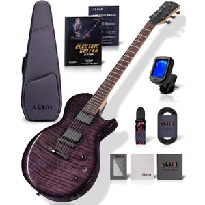 AKLOT 24-Fret Electric Guitar Kit, 40 inch Single Cut (LP Style), Modern Playability Coil-Split Humbucker Pickups, 18:1 Tuning Pegs,W/Guitar Accessories Gig Bag,Cable,Strap,Picks,Strings,Tuner,Book