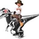Spooktacular Creations Kids Halloween Inflatable Costumes, Raptor Blow Up Costume with Skeleton Digital Printing, Ride On Dinosaur Inflatable Suit for Halloween Cosplay Themed Party