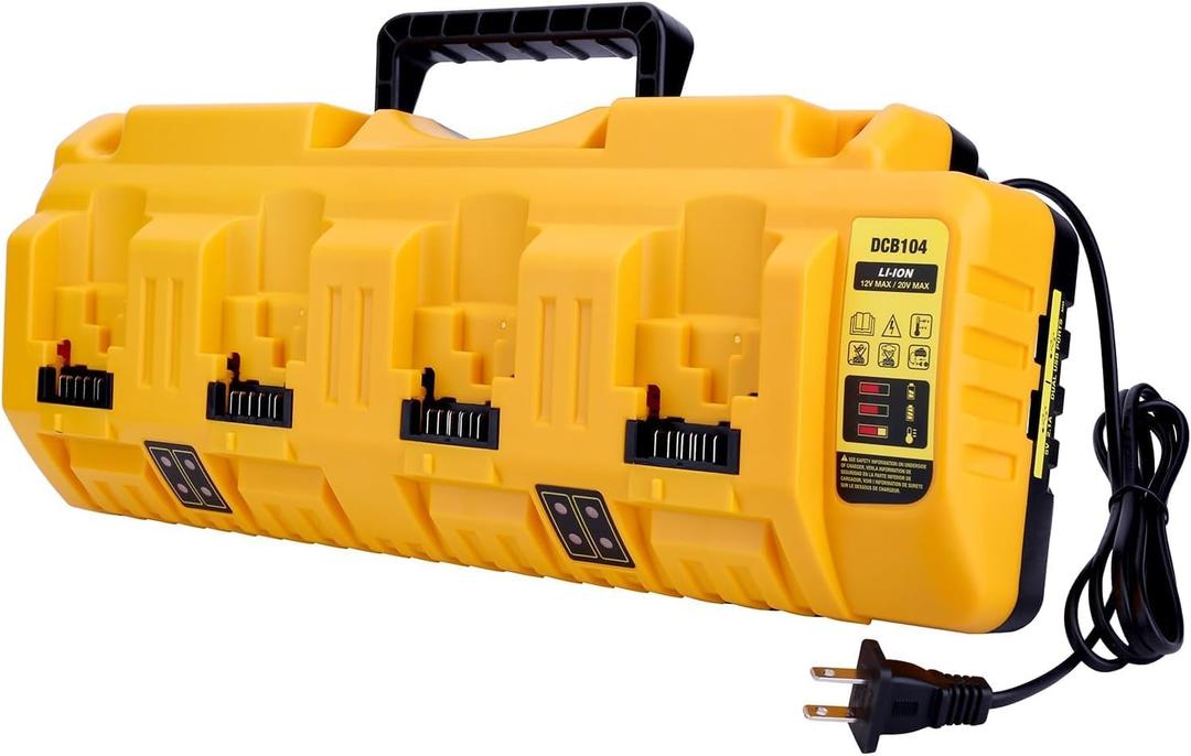 4-Ports Rapid Charger Replacement for Dewalt 12v 20v Max Battery Charger Station DCB104, Compatible with Dewalt 12V 20V Max Lithium Battery DCB120 DCB127 DCB200 DCB206