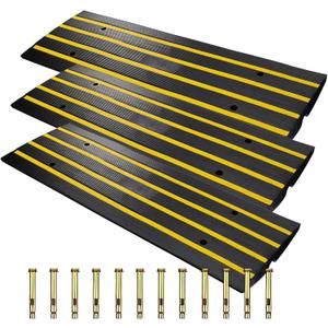 48" Driveway Ramp, 3 Pack Heavy Duty Rubber Curb Ramps for Cars, SUVs, Trucks | Low Profile Design with Water Drainage Channel | Garage & Sidewalk Transition Solution