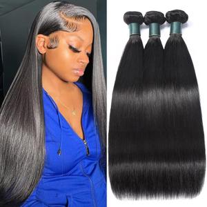 Brazilian Straight Bundles Human Hair 16 18 20 Inch, 12A Grade, 100% Unprocessed Virgin Human Hair Extensions, Natural Black (16-20) (Natural Black Straight Bundles)