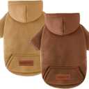2 Pack Dog Hoodie Warm Hood Dog Sweater Cold Weather Small Dogs Sweatshirt Comfort Pet Clothes for Small Medium Dogs with Pockets Cats Chihuahua Clothes for Male Female Girl Boy Sporty Daily Wear (XS (Back: 7.5",Chest: 12.6", 1.8-3.5lbs), Coffee+Khaki)