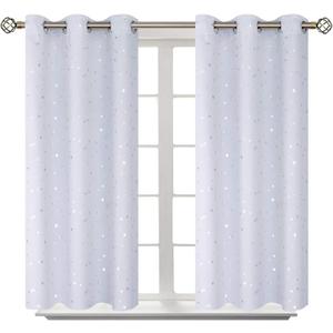 BGment Kids Room Curtains for Bedroom - Grommet Thermal Insulated Silver Star Print Room Darkening Curtains for Living Room, Set of 2 Panels, 42 x 54 Inch, Greyish White