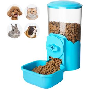 VANNON Small Animal Hanging Automatic Food Dispenser, 35oz Gravity Pet Feeder for Cage, Food Bowl for Rabbit Puppy Cat Ferret Guinea Pig Chinchilla Parrot (Blue)
